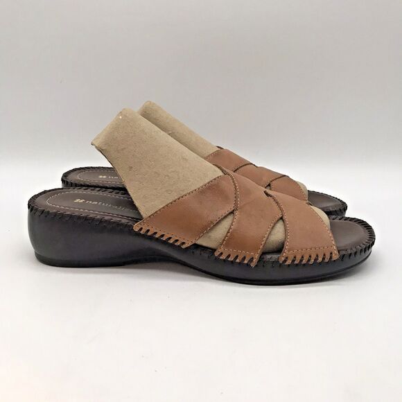 Naturalizer Risco Comfy Leather Slides Women's 8.5 Tan Open Toe Wedge Sandals - Picture 1 of 10